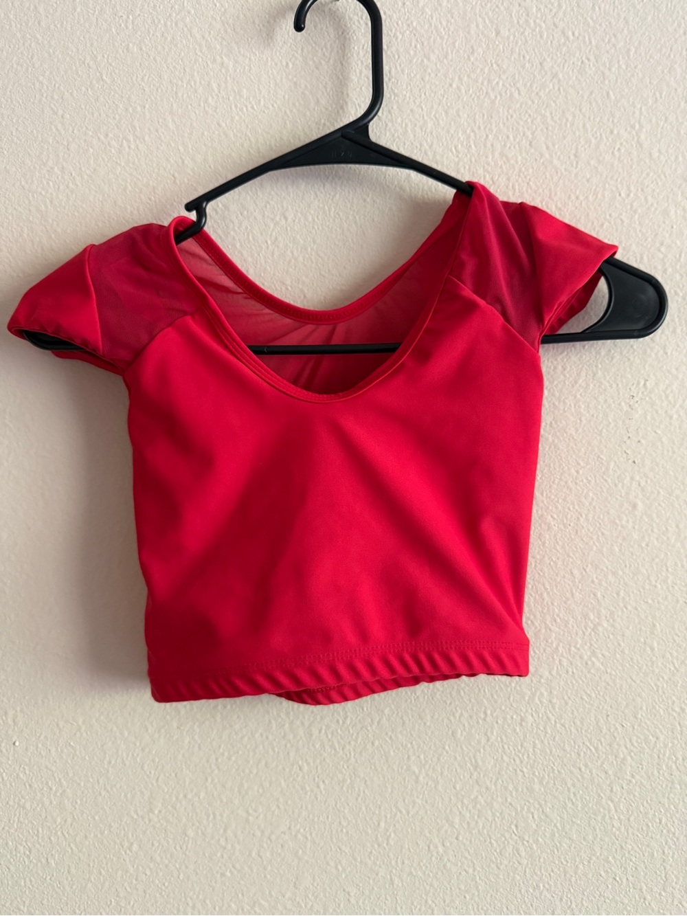 Women's Red Cap-Sleeve Crop Top with Scoop Neck